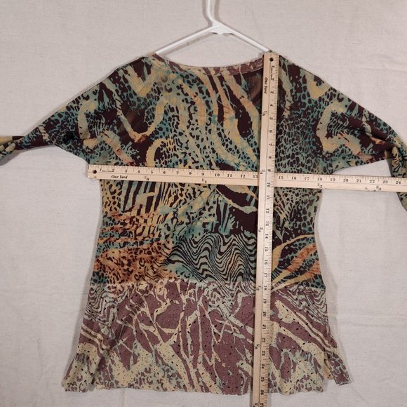 Cubism Abstract Animal Print Top Womens Medium Multicolor Perforations Shirt - Picture 3 of 14